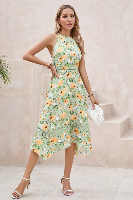 Robe Pastel Verte Imprimée Fleuri Midi - gallery 3