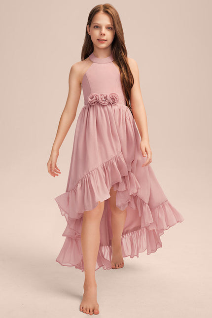 Robe Pastel Rose Volants Asymétrique Junior