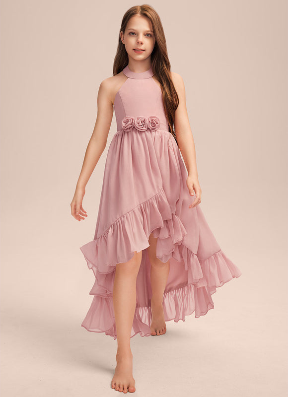 Robe Pastel Rose Volants Asymétrique Junior