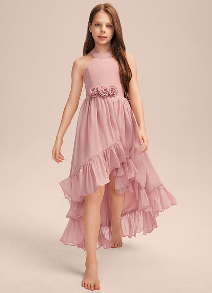 Robe Pastel Rose Volants Asymétrique Junior