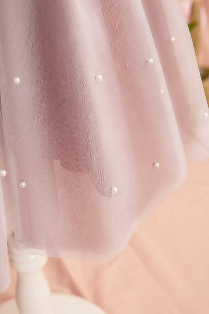 Robe Pastel Rose Trapèze Dentelle Mariage Fille - gallery 5