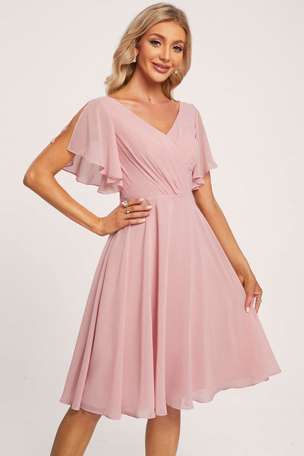 Robe Pastel Rose Trapèze Col V Genou - gallery 1