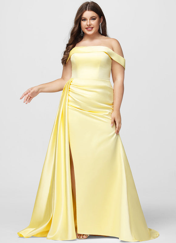 Robe Pastel Satinée Jaune Sirène Élégante - gallery 5