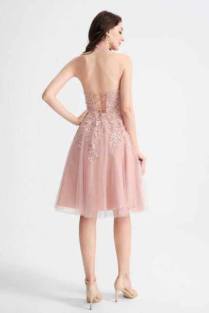 Robe Pastel Rose Trapèze Col Rond - gallery 2