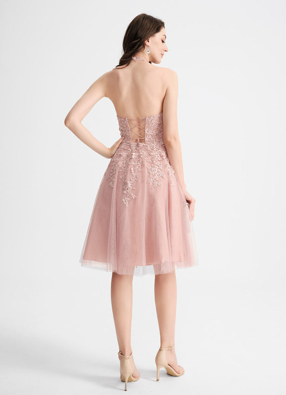 Robe Pastel Rose Trapèze Col Rond - gallery 2