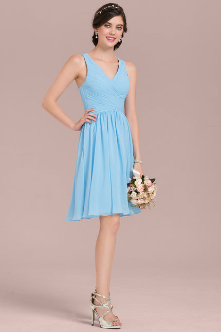 Robe Pastel Bleu Col V Trapèze Mousseline