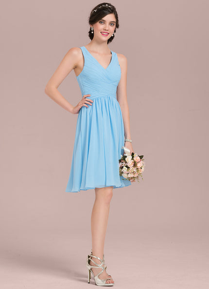 Robe Pastel Bleu Col V Trapèze Mousseline