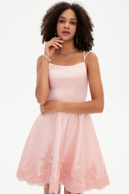 Robe Pastel Rose Courtes Trapèze Satin - gallery 1