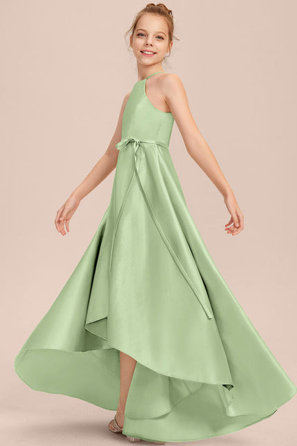 Robe Pastel Satin Bleu-Vert Trapèze Asiatique - gallery 4