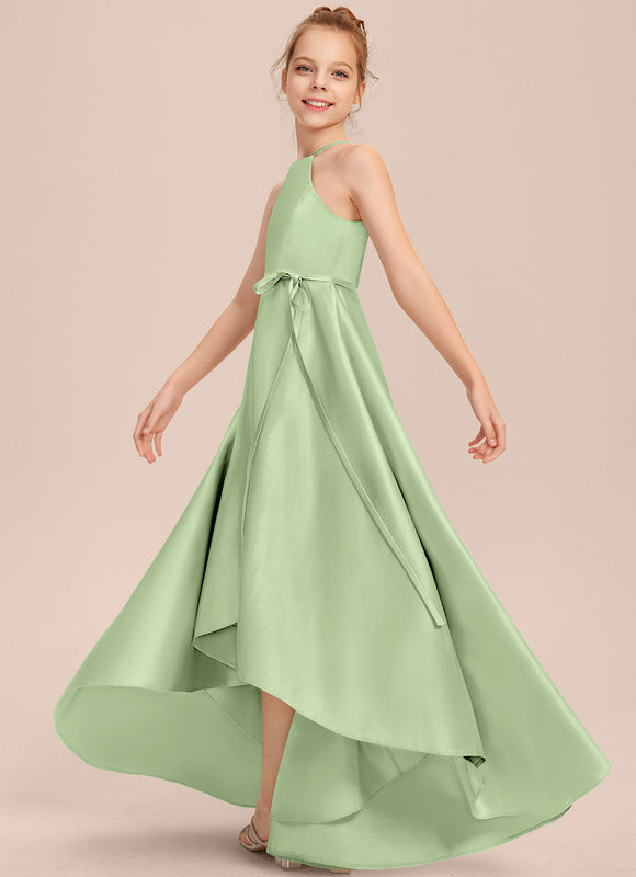 Robe Pastel Satin Bleu-Vert Trapèze Asiatique - gallery 4