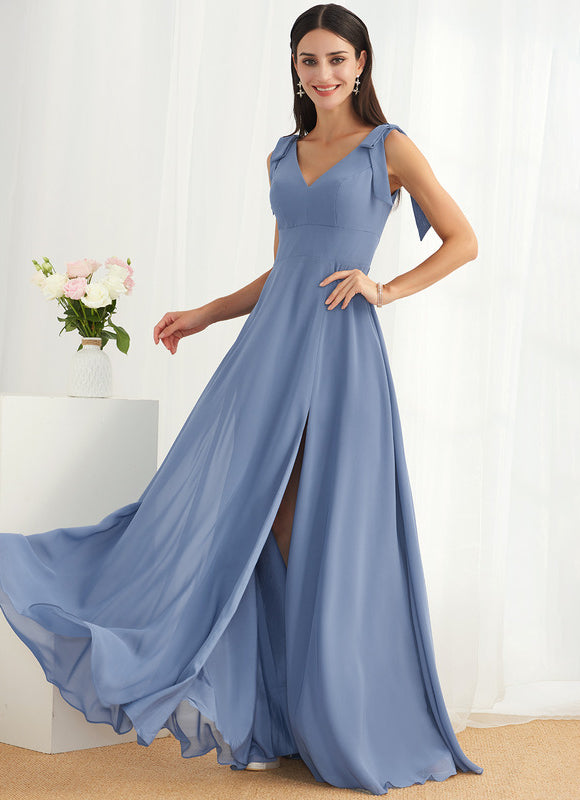 Robe Pastel Bleu Trapèze Longue Mousseline
