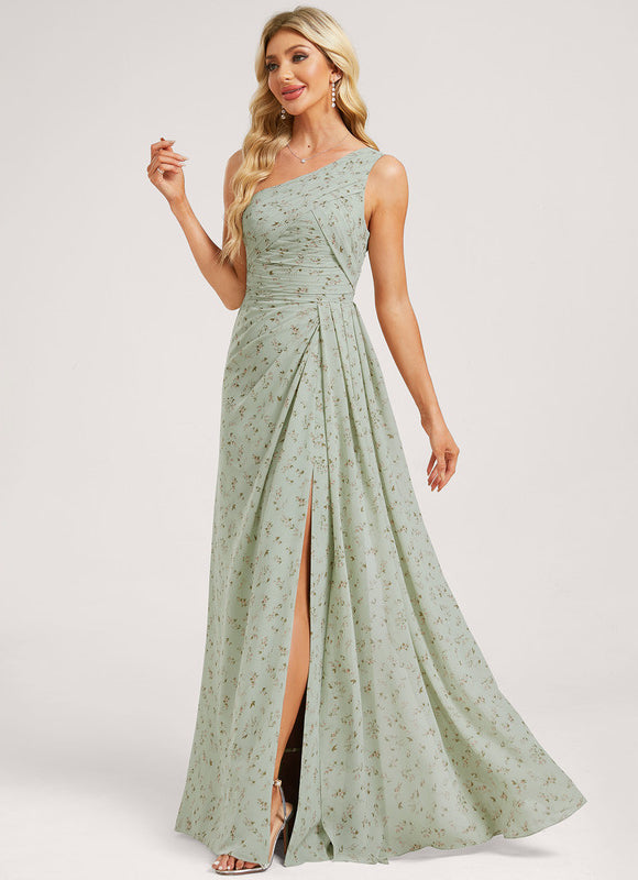 Robe Pastel Bleu Décolleté Asymétrique Longue