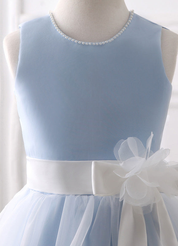 Robe Pastel Bleu Col Rond Longueur Genou - gallery 4