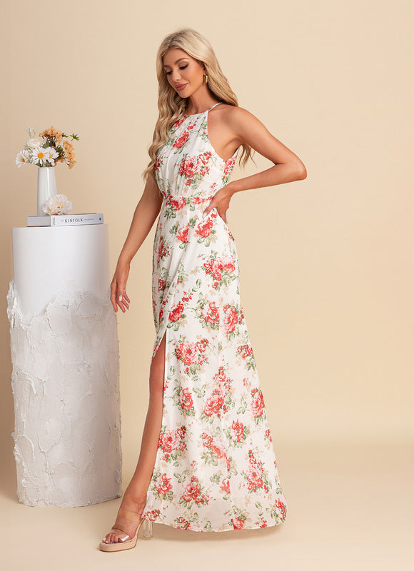 Robe Pastel Florale Licou Blanc Maxi - gallery 2