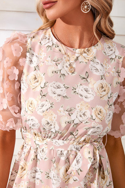 Robe Pastel Rose Fleurie Col Rond - gallery 3