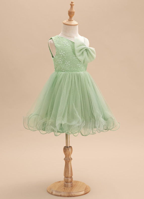 Robe Pastel Verte Dentelle Tulle Fille Mariage - gallery 2