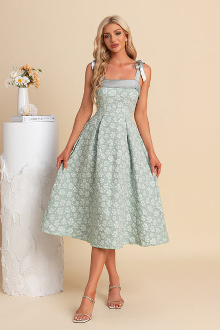 Robe Pastel Verte Trapèze Midi Jacquard - gallery 6