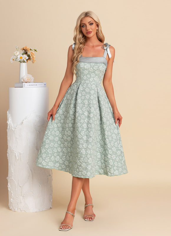 Robe Pastel Verte Trapèze Midi Jacquard - gallery 6