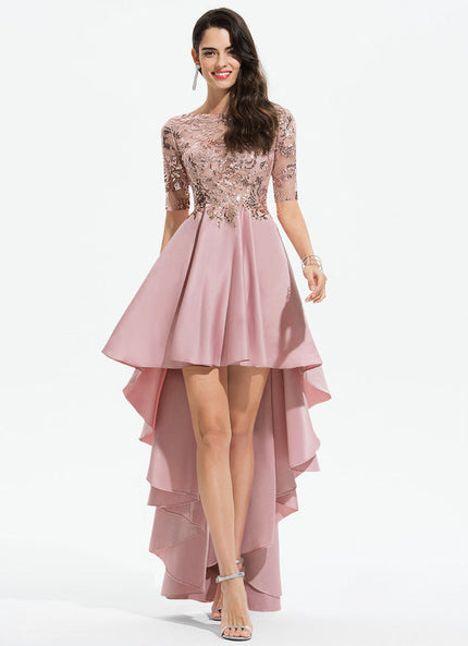 Robe Pastel Rose Trapèze Satin Paillettes