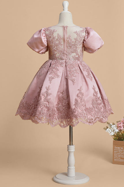 Robe Pastel Rose Satin Dentelle Fille Mariage - gallery 7