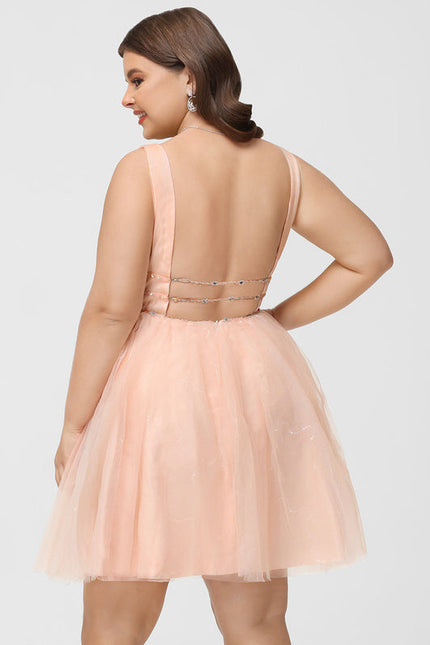 Robe Pastel Rose Trapèze Col V Tulle - gallery 8