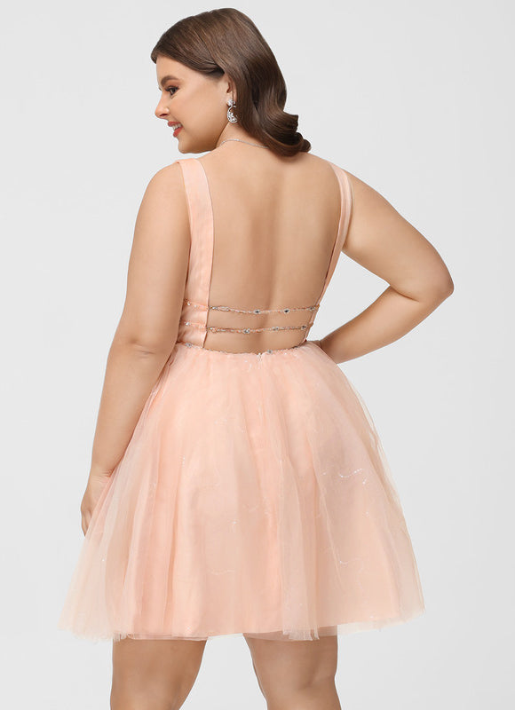Robe Pastel Rose Trapèze Col V Tulle - gallery 8