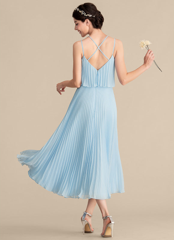 Robe Pastel Bleu Col V Plissée Mollet - gallery 3
