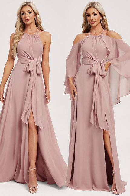 Robe Pastel Rose Décolleté Licou Longue