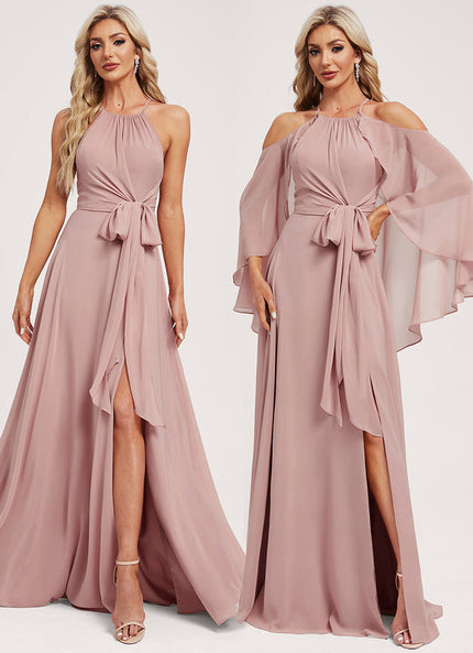 Robe Pastel Rose Décolleté Licou Longue