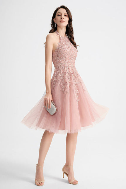 Robe Pastel Rose Trapèze Col Rond - gallery 1