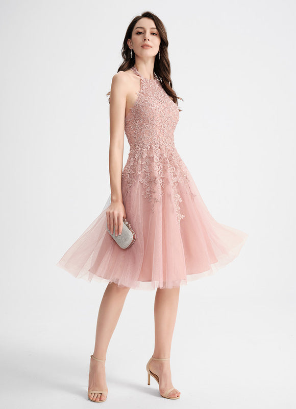 Robe Pastel Rose Trapèze Col Rond - gallery 1