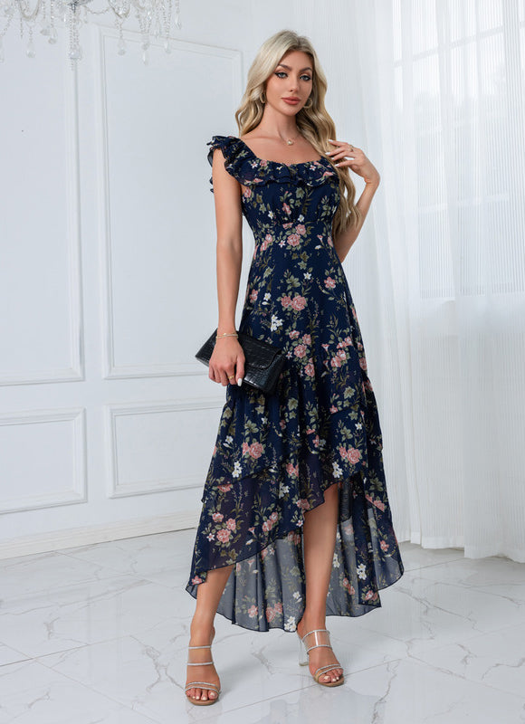 Robe Pastel Rose Imprimé Fleuri Volants - gallery 1