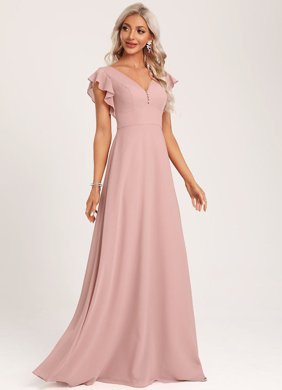 Robe Pastel Bleu Poussiéreux Poudré Demoiselle D'Honneur Élégante - gallery 2