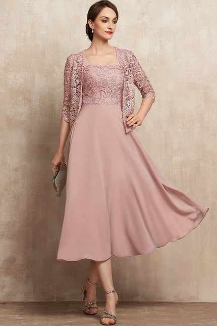 Robe Pastel Rose Mousseline Dentelle Élégante