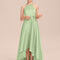 Robe Pastel Satin Bleu-Vert Trapèze Asiatique