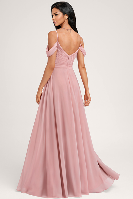 Robe Pastel Rose Décolleté Épaules Mousseline - gallery 4
