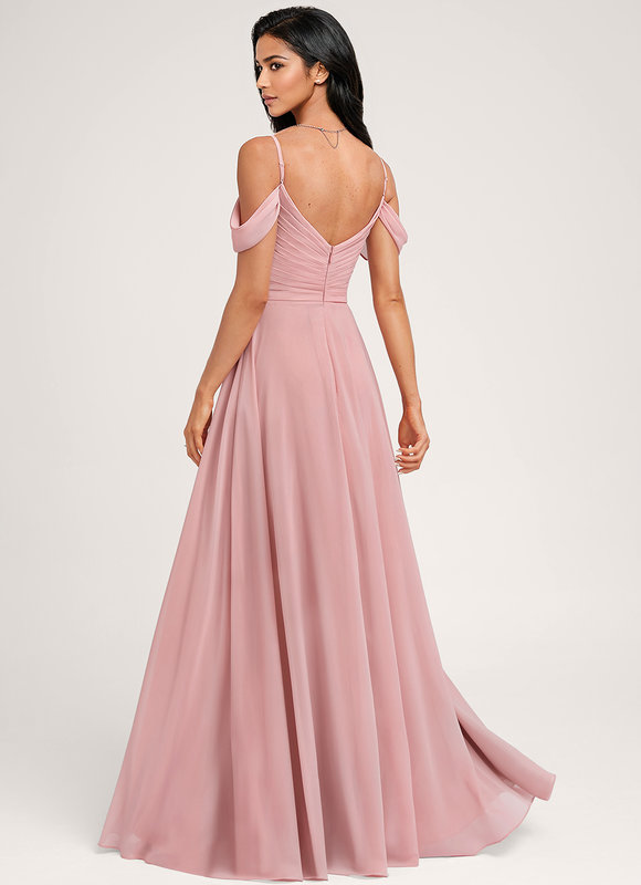 Robe Pastel Rose Décolleté Épaules Mousseline - gallery 4