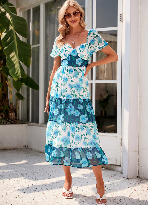 Robe Pastel Bleu Floral Col Cœur - gallery 7
