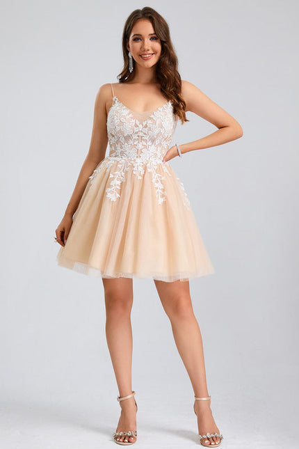 Robe Pastel Rose Col V Tulle Dentelle - gallery 4