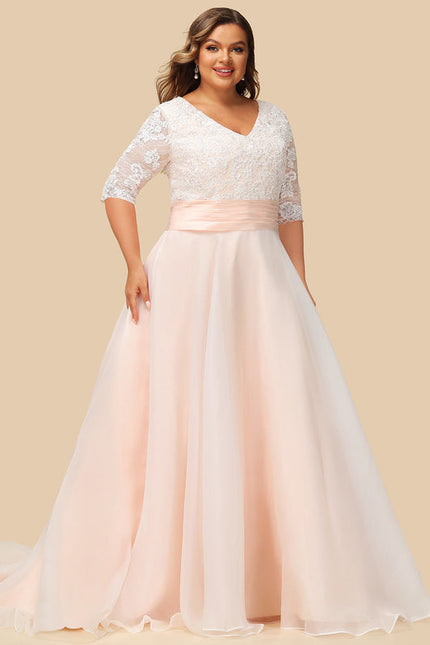 Robe Pastel Rose Col V Traîne Moyenne - gallery 5