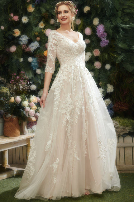 Robe Pastel Rose Traîne Tulle Dentelle - gallery 1