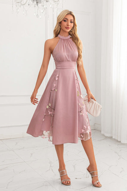 Robe Pastel Rose Trapèze Satin Midi - gallery 3