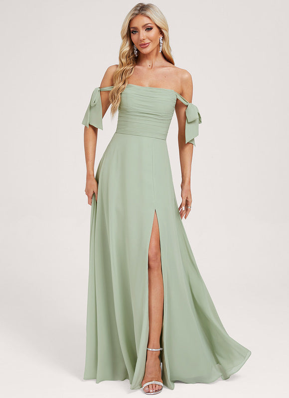 Robe Pastel Verte Col Bénitier Longue - gallery 3