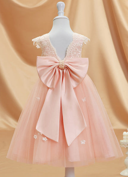 Robe Pastel Rose Col Rond Tulle Fille