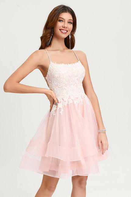 Robe Pastel Rose Col Rond Tulle Prom - gallery 2