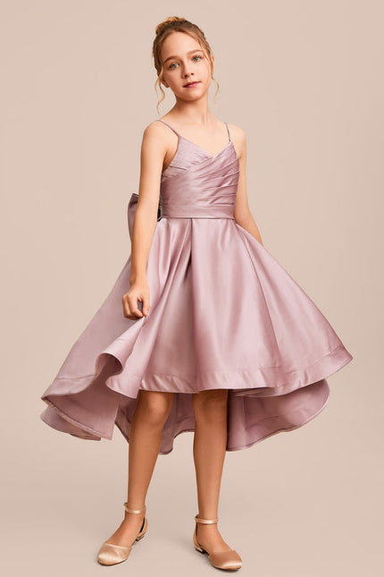 Robe Pastel Rose Satin Col V Junior
