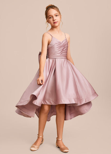 Robe Pastel Rose Satin Col V Junior