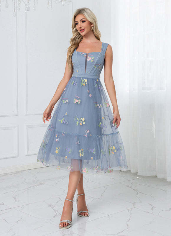 Robe Pastel Verte Col Cœur Tulle Élégante - gallery 6
