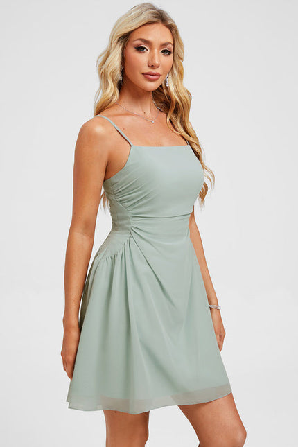 Robe Pastel Vert Mousse Trapèze Courte - gallery 3