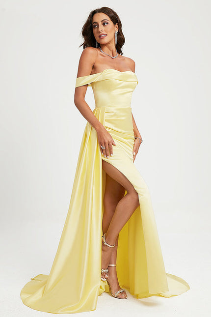 Robe Pastel Satinée Jaune Sirène Élégante - gallery 3